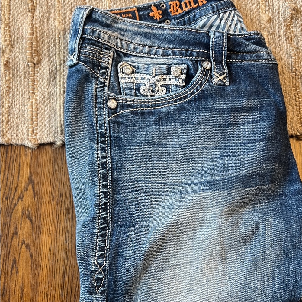 Rock Revival Blue Ankle Jeans with Orange Details - Picture 2 of 4